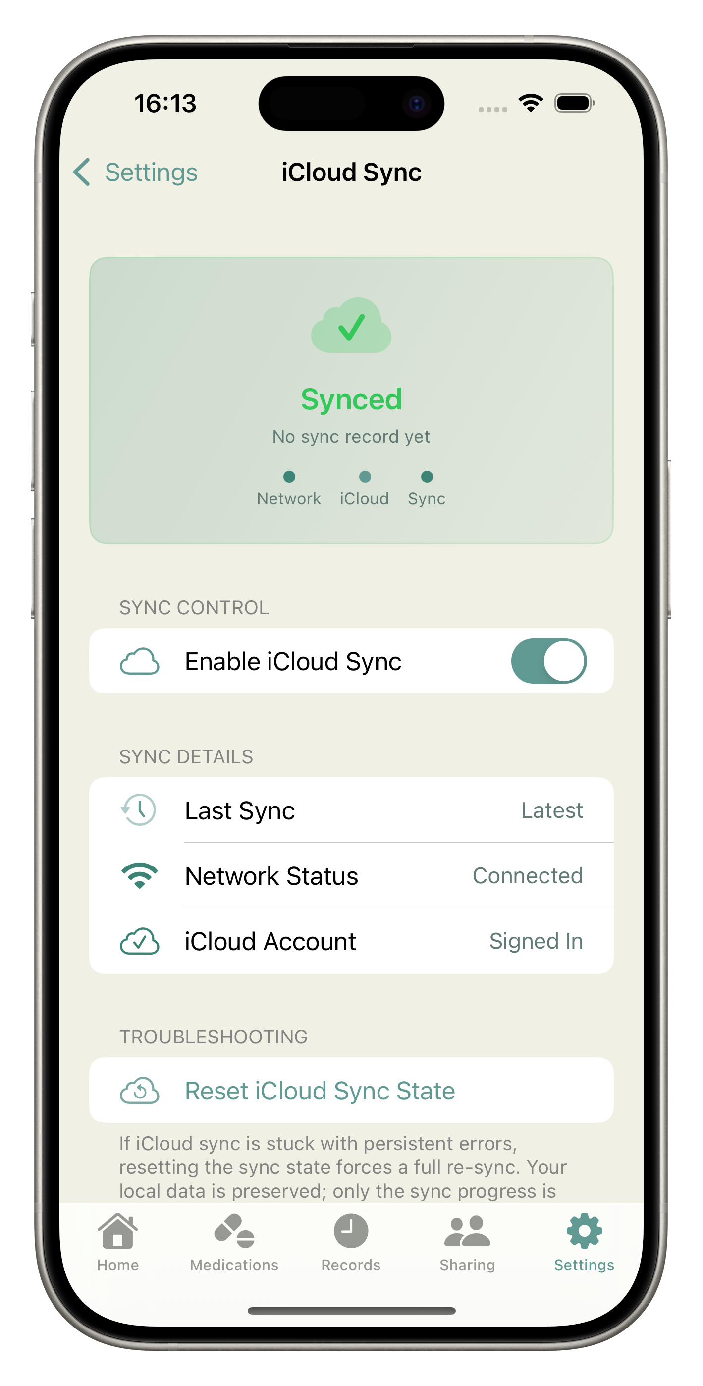 MediAlly iCloud Sync